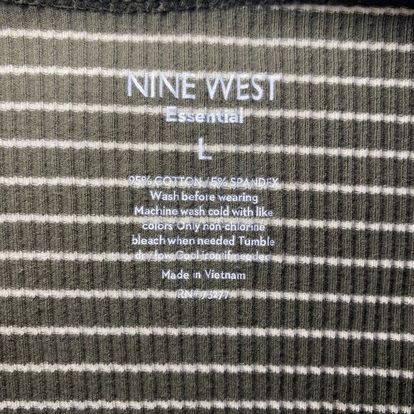 Nine West Essential Olive Stripe Ribbed Banded Fitted Tank Womens L Layering EUC - Picture 3 of 6